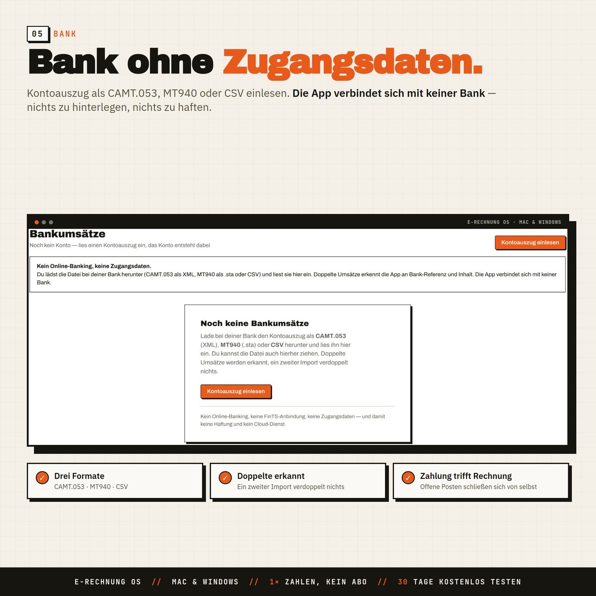 Bank ohne Zugangsdaten: Kontoauszug als CAMT.053, MT940 oder CSV einlesen. Doppe