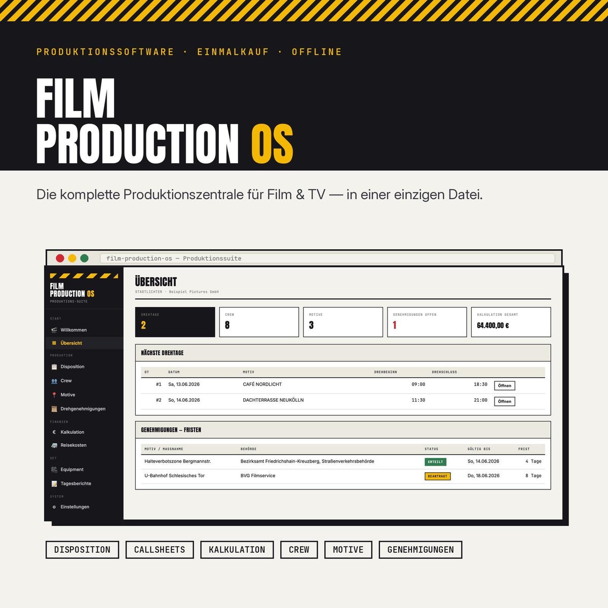 Die Produktionszentrale: Disposition, Callsheets, Kalkulation, Crew, Motive, Gen