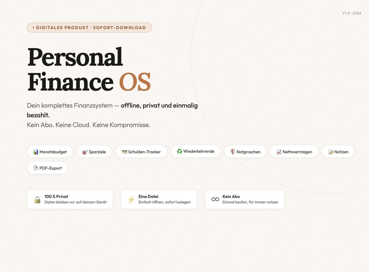 Personal Finance OS: Budget, Sparziele, Schulden und Vermögen — offline, privat,