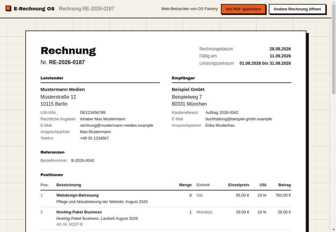 E-Rechnung OS zeigt eine XRechnung lesbar an